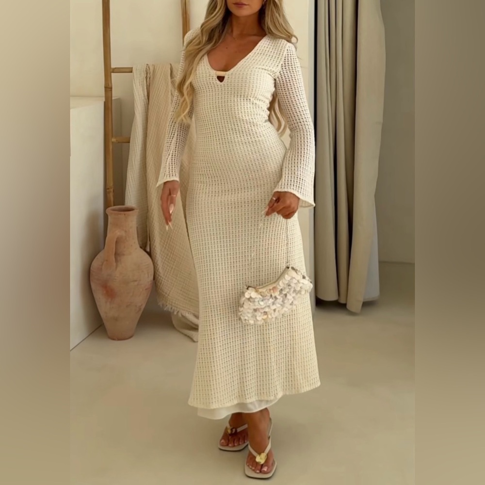 Zara CROCHET MIDI CREAM DRESS